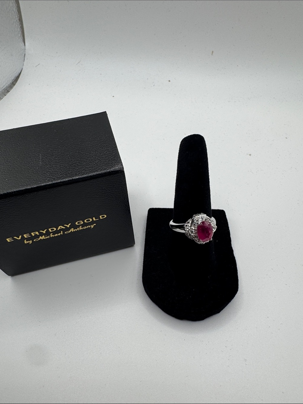 Pink Ruby Halo Ring in Silver-Tone